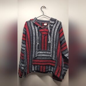 Vintage unisex Baja hoodie imports acrylic Woven sweater pullover red /black